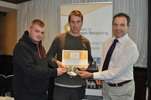 (l-r), Brian Donnelly, Kibble trainee; Simon Stronach, youth trainer; Jeremy Jacobs, AFOR managing director